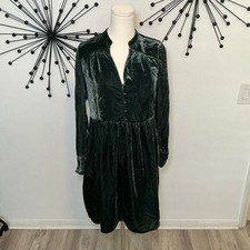 Holding Horses Green Velvet Babydoll Dress XS Cottagecore Boho Mini Dress
