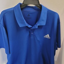 Adidas Aeroready Polo Shirt, blue with white logo, Size 2XL
