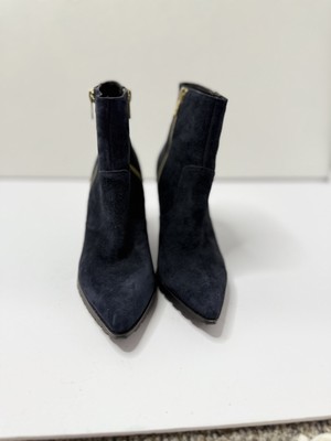 Calvin Klein BIONDA Black Suede Ankle Boots Size 6.5 Double Zipper Pointed Toe