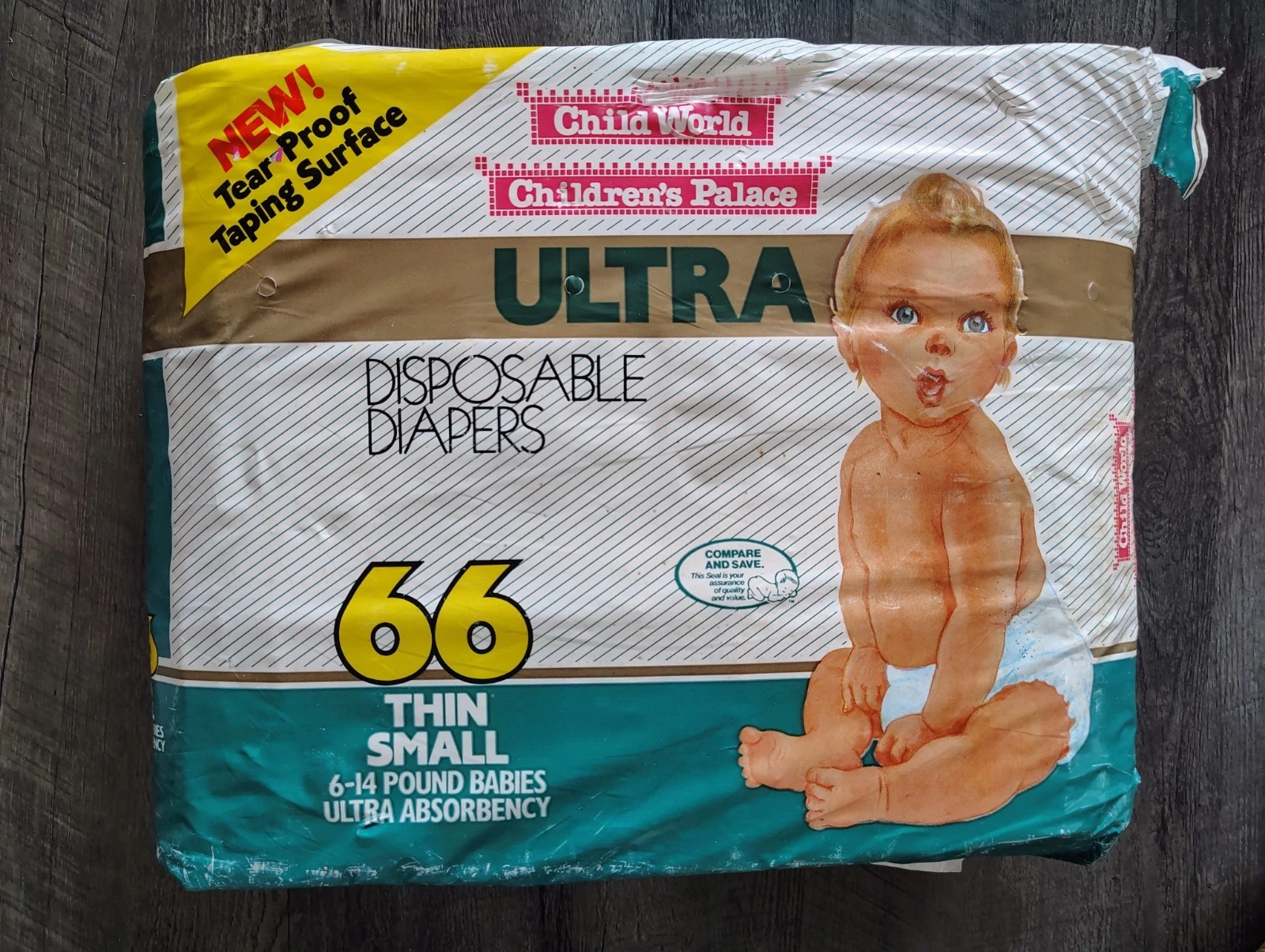 Vintage Plastic Backed Diapers Size Small - 66 CT , Children's World Diapers
