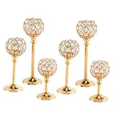 6 Pcs Crystal Candle Holder 3 Sizes Gold Candle Holders Bulk for Wedding Table