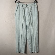 J Jill pants women sz 12p petite light blue gray trim 100 linen lagenlook