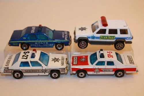 4 Vintage 1970's-1980's Matchbox / Majorette Police Cars JEEP / FORD / PLYMOUTH
