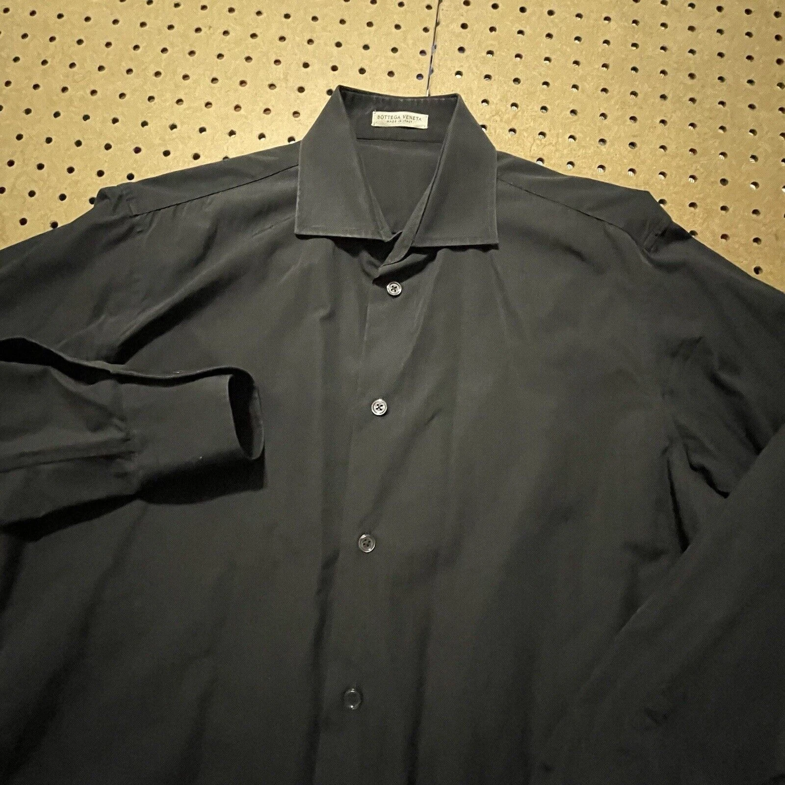 BOTTEGA VENETA Camicia Bottega Venetta Uomo Taglia 39 15 5 Nera Moderna LS Bottoni Tinta Unita Italia