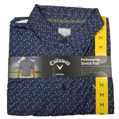Callaway Opti Dri Geometric Polo Shirt Mens Medium Blue Golf Performance Stretch