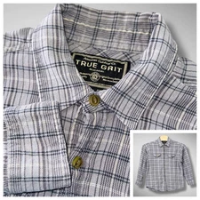 True Grit Shirt Mens Medium Gray Plaid Flannel Button Up Long Sleeve Pockets