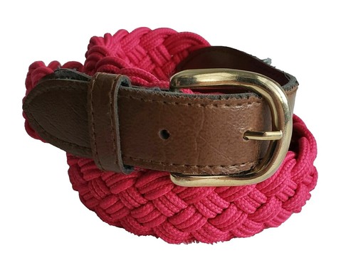 FASHION FOCUS Pink Stripe Leather Lined Belt Women's Large Silver