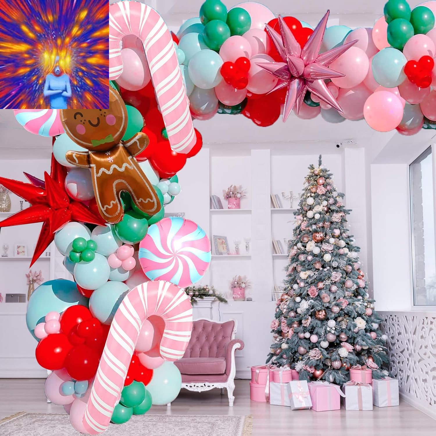 Christmas Balloon Garland Arch Kit with 143 Pcs Xmas Pink Green Red Balloons Can