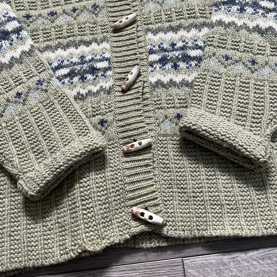 Cárdigan suéter Fair Isle de lana verde claro talla L vintage de St. John's Bay para mujer Foto 4 de 4