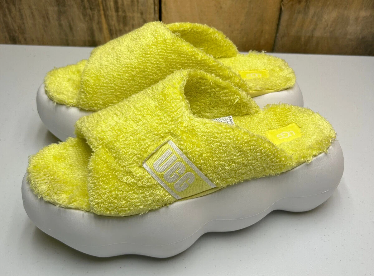 SANDALI SLIDE UGG SUGARCLOUD DONNA TAGLIA 11 GIALLI SPUGNA 3" PLATEAU PANTOFOLA
