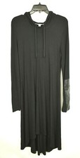 Karen Womens Black Long Sleeve Asymmetric USA Made Casual Hoodie Maxi Dress S