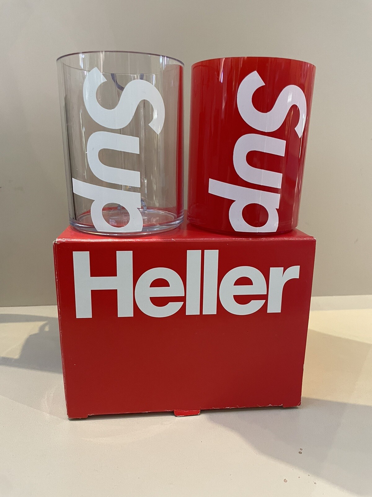 Supreme Heller Cups (Set Of 2) Comes With 1 CLEAR Cup & 1 RED Cup. 16oz