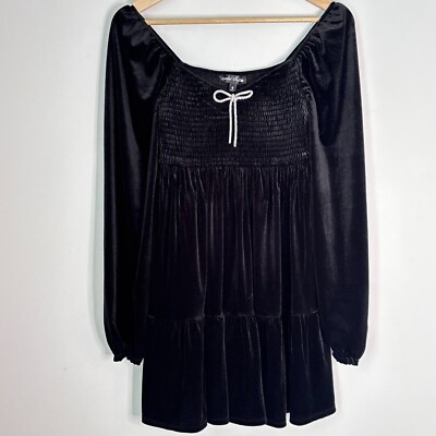 Crystal Doll Black Velvet Coquette Whimsigoth Witchy Tiered Dress XS-Small b36