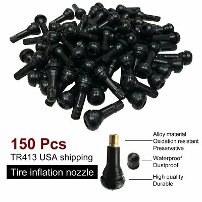 150Pcs TR413 Short Rubber Tubeless Tr 413 Black Snap-In Tyre Tire Valve Stems