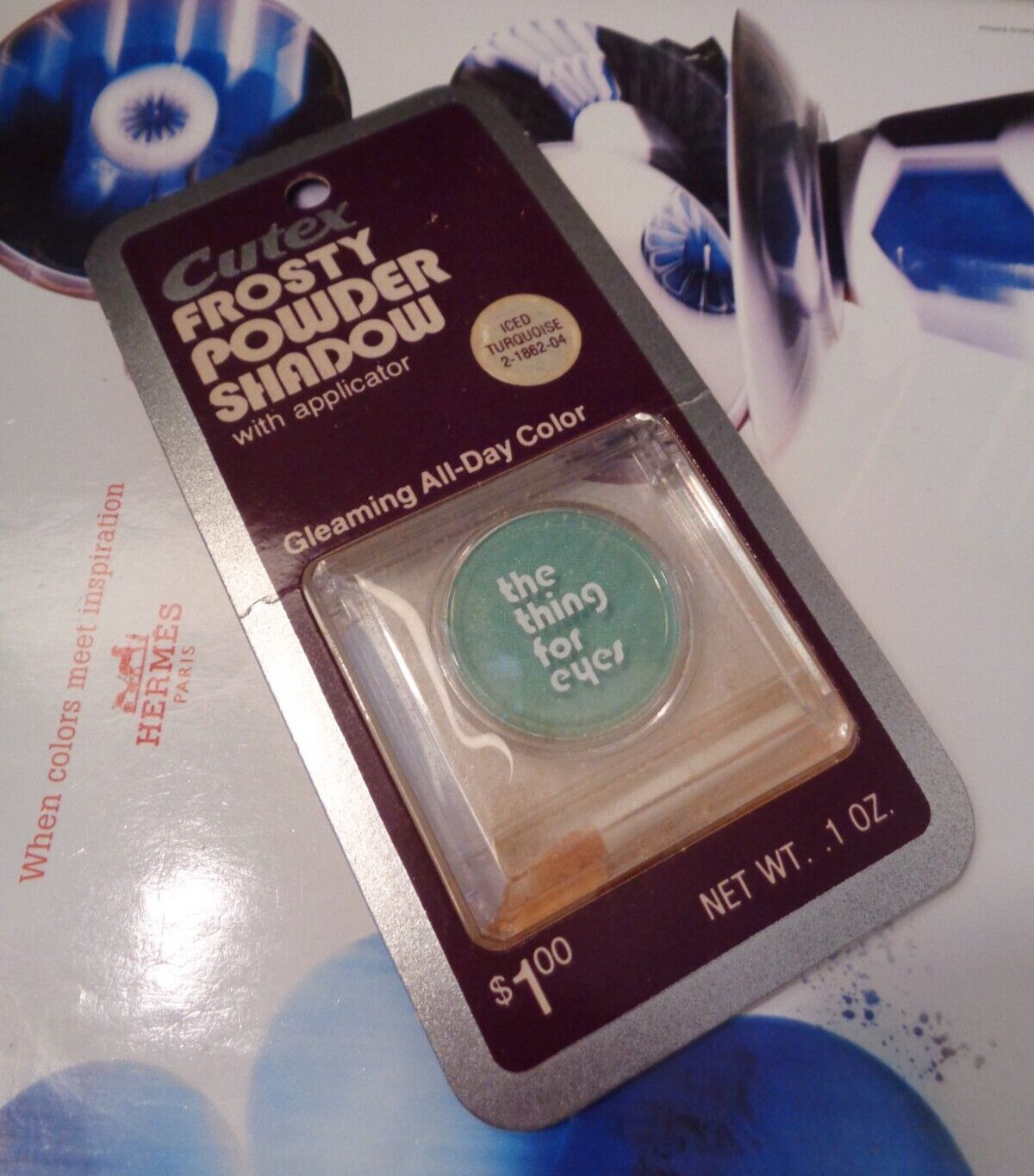 VINTAGE CUTEX THE THING FOR EYES EYESHADOW ON HANG CARD IN TURQUOISE NEW SEALED