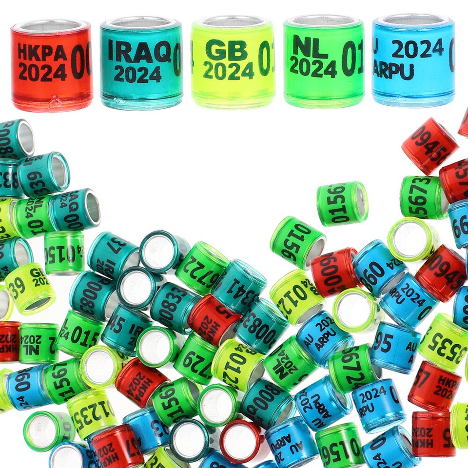 100 Pcs Country Name Leg Bands Pigeon Chicken Multicolor for Birds