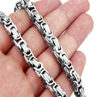 15CM - 120CM KÖNIGSKETTE HALSKETTE SILBER EDELSTAHL PANZERKETTE BYZANTINER KETTE