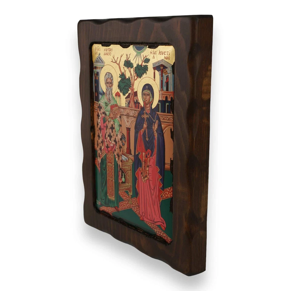 Icono de Santos Cipriano y Justina - Icono bizantino ortodoxo griego hecho a ... - Imagen 3 de 4