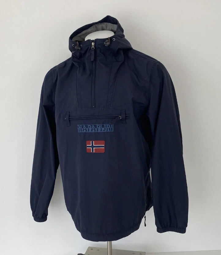 Napapijri Rainforest Jacket Navy Blue Hooded 1 4 Zip Sz 2XL Mens
