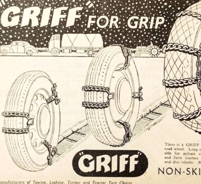 1954 John Griffith Griff Automotive Tire Chains Advertisement Automobilia E89J