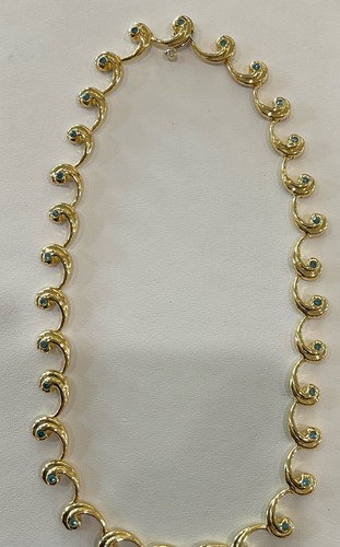 18k Gold Fancy Wave Link and Treated Blue Diamond Necklace 16.5" - Picture 14 of 15