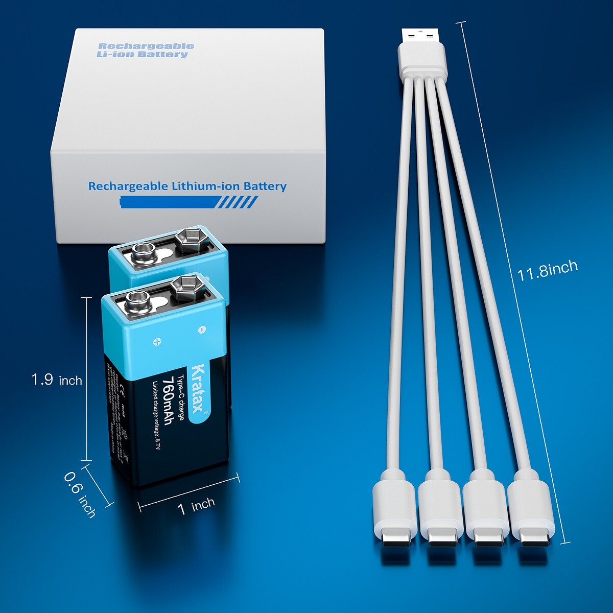 9V Lithium Batteries Kratax USB 9V Rechargeable Batteries and 4in1 Charger Cable