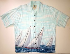 Vintage HAWAIIAN SHIRT 6M Sailboats KAHALA Large Rayon FREE SHIPPING