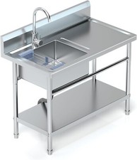 Stainless Steel Utility Bowl Laundry Sink Freestanding Sink with Water Plumbing
