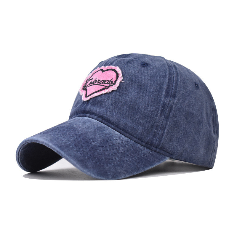 Pink Love Cotton Embroidered Baseball cap Washed Old Tongue