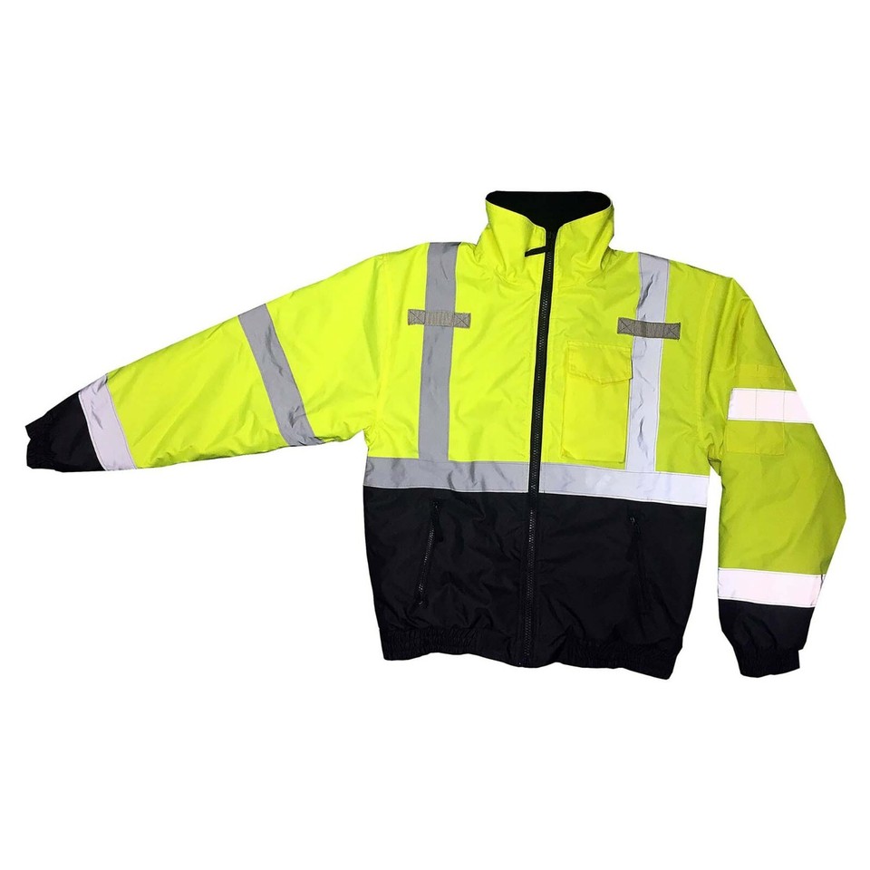 HIGH VISIBILITY WATERPROOF HI VIS REFLECTIVE INSULATED ROAD WORK BOMBER ...