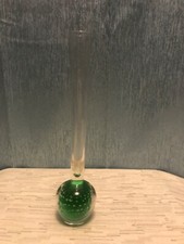 Vintage Control Bubble Bud Vase Green Art Glass 8  