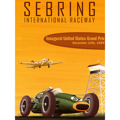 Großer Preis der Vereinigten Staaten 1959 Sebring Rennbahn Wandbild Leinwanddruck 18 x 24 Zoll