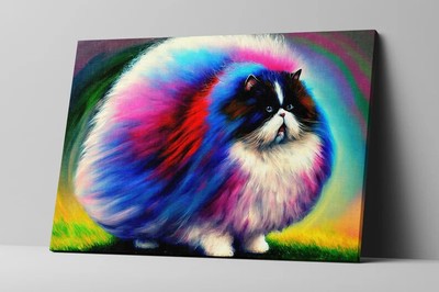 Niedliche flauschige lustige Katze lebendig bunt Leinwand Wandbild Dekor tief gerahmter Druck