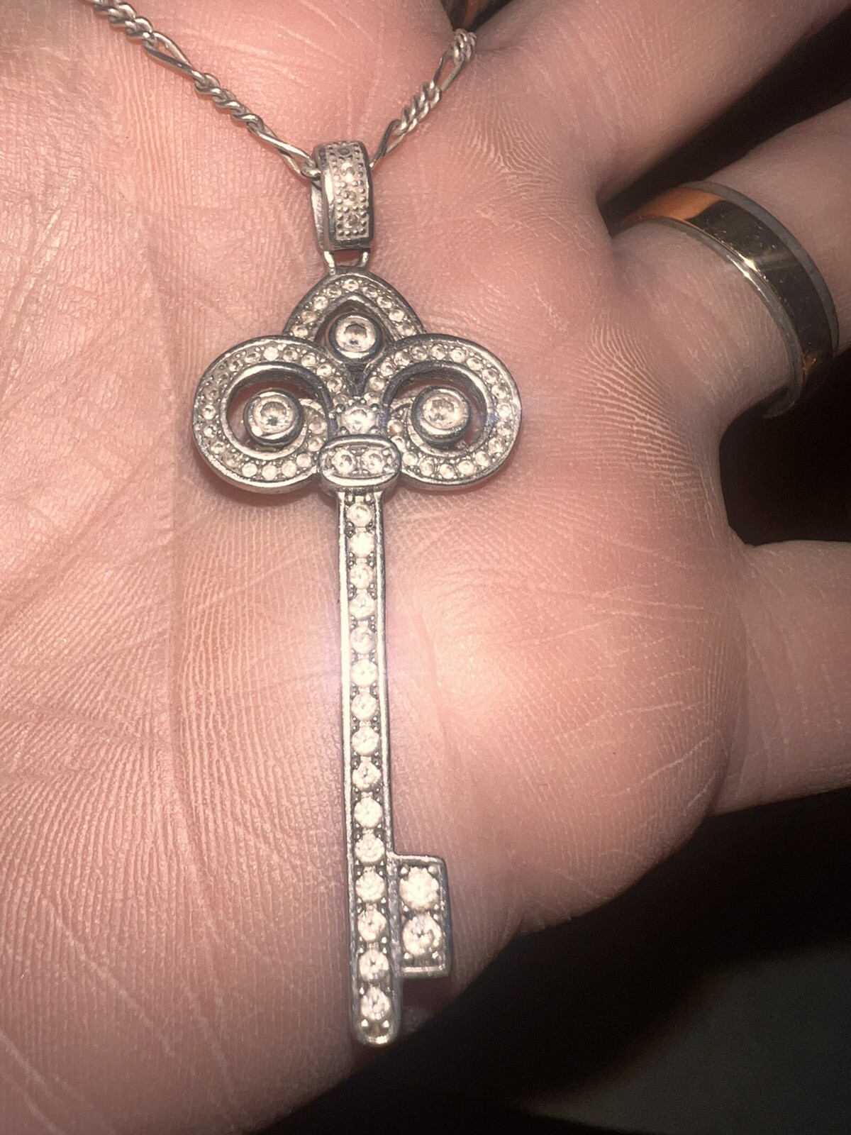 Stunning White Stone Encrusted Solid Silver 925 K… - image 4