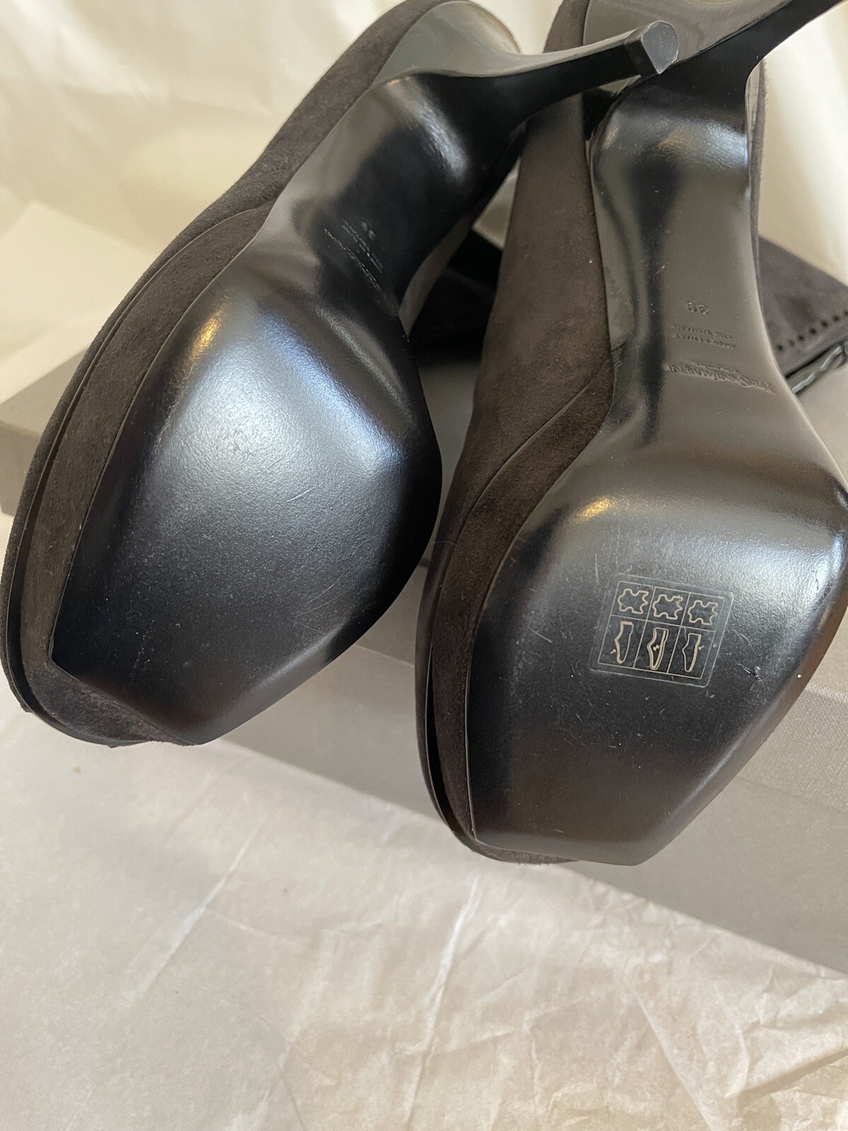 Nuovo! Stivali tributo YSL Yves Saint Laurent grigio pelle scamosciata 39