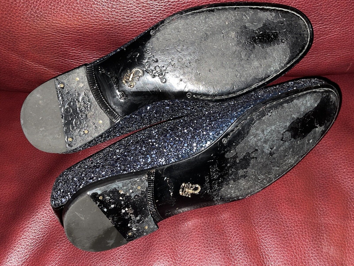 Jimmy Choo Men's Thame Blue Sparkling Glitter Slip-on Loafers Size