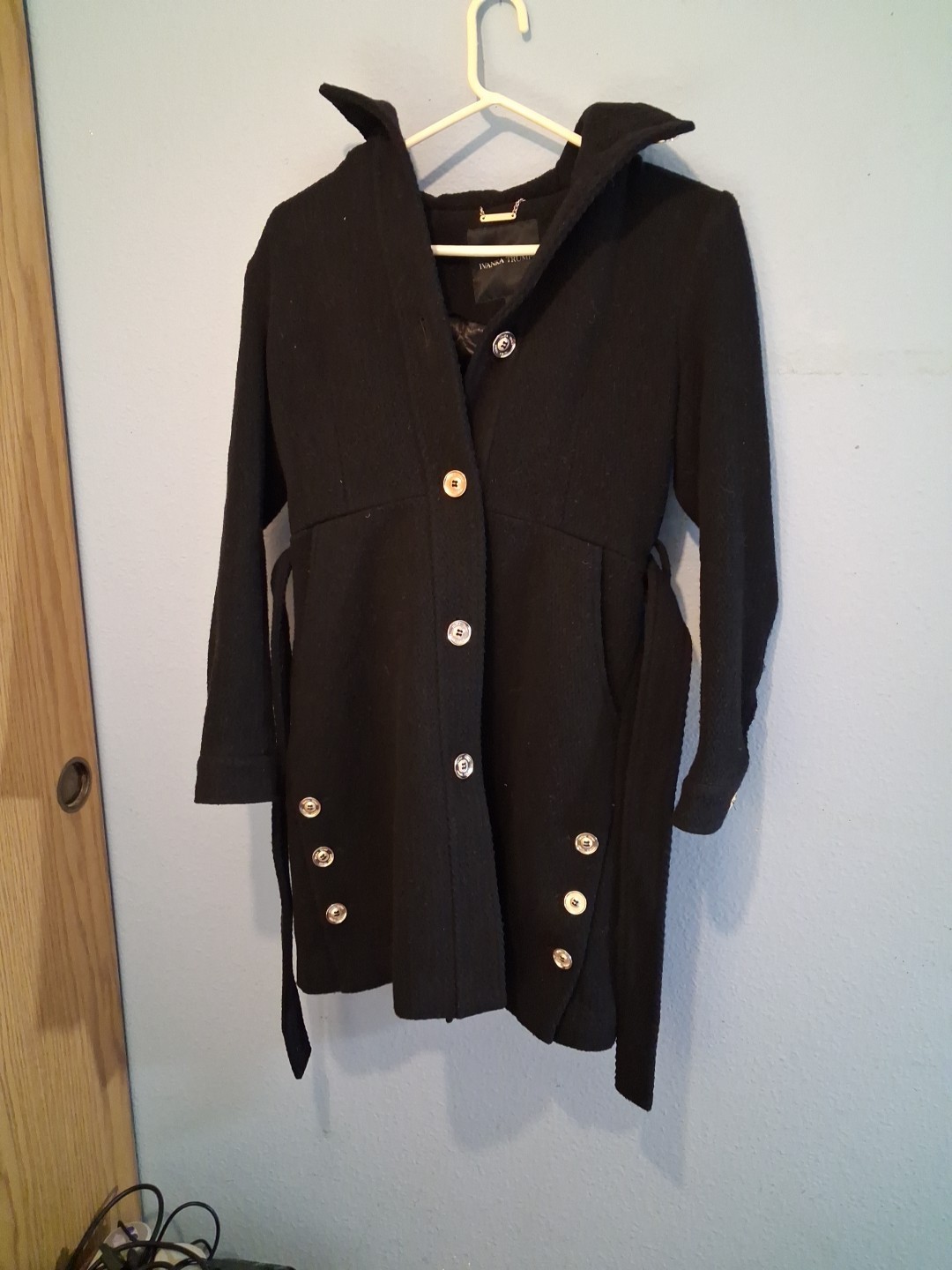 Ivanka Trump Women's Wool Blend Military Style Coat Size 2 Black Belted image 2