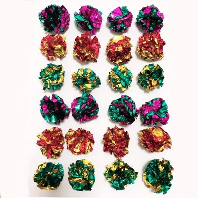 Mylar Crinkle Balls Cat Toys Interactive 24 Pack, Red, Yellow, Purple, Green 
