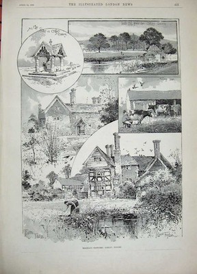 Antiker alter Druck 1894 Frauen kleines Mädchen Sport Ockley Surrey Farm Common 19.