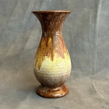 Vintage M&R Keramik West German Pottery Vase Drip Glaze Brown Yellow 145/1A