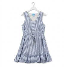 Draper James Women Coastal Preppy Nautical Striped Linen Cotton Dress M Blue