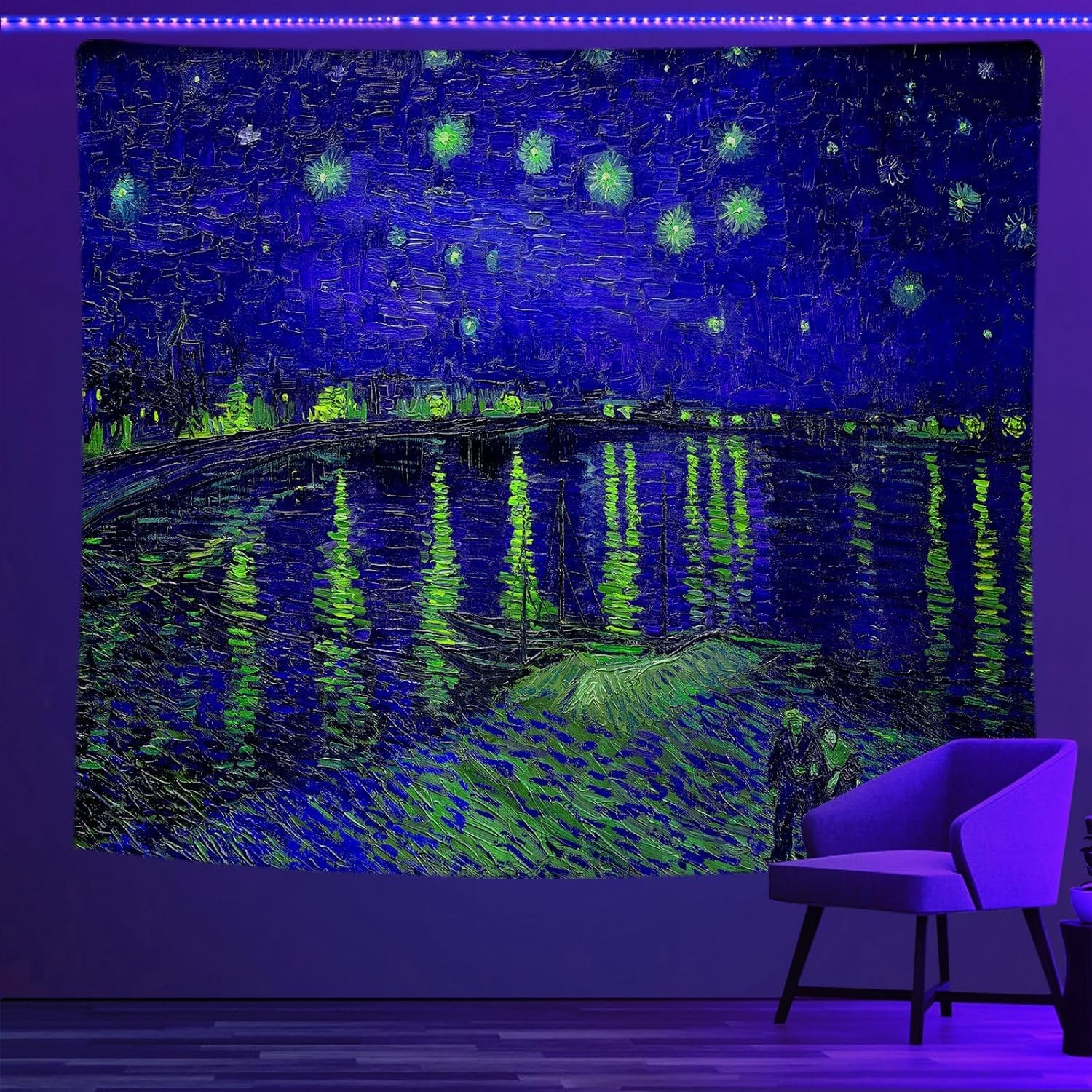 Blacklight UV Reactive Tapestry Trippy Neon Wall Hanging Glow in Dark Art Decors