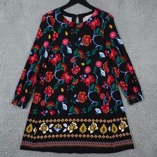 Ann Taylor LOFT Dress Womens XSP Black Red Floral Long Sleeve Knit Shift Keyhole
