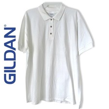NWOT Gildan Ultra Cotton XL Front Buttons White Polo Shirt Uniform Work