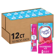 Crystal Light Raspberry Ice On The Go Powder Drink Mix Pack of 12 Zero Sugar