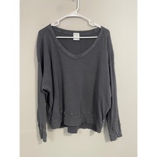 Offline by Aerie Gray Waffle Knit V-Neck Sweatshirt Size Medium Loungewear