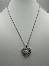925 Sterling Silver Love Heart Cubic Zirconia CZ Pendant Necklace 16  