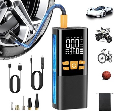 Elektrische Luftpumpe mit 6000mAh Powerbank, 150PSI Tragbar für alle Ventile LED