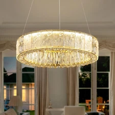 20" Gold Crystal Chandelier,Dimmable Ring Light for Dining Room, Bedroom, Kit...