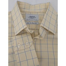 Charles Tyrwhitt Yellow Blue Check Non Iron Classic Fit Dress Shirt 17 1/2 34